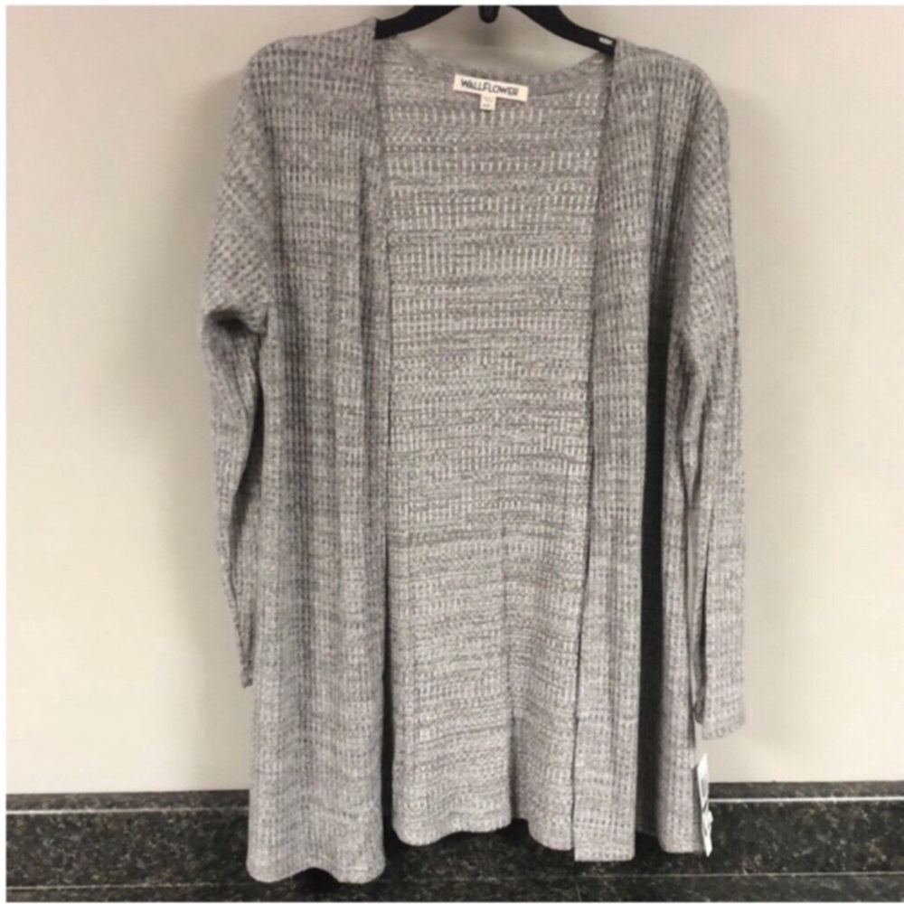 NWT wallflower waffle thermal open gray cardigan jacket L 14